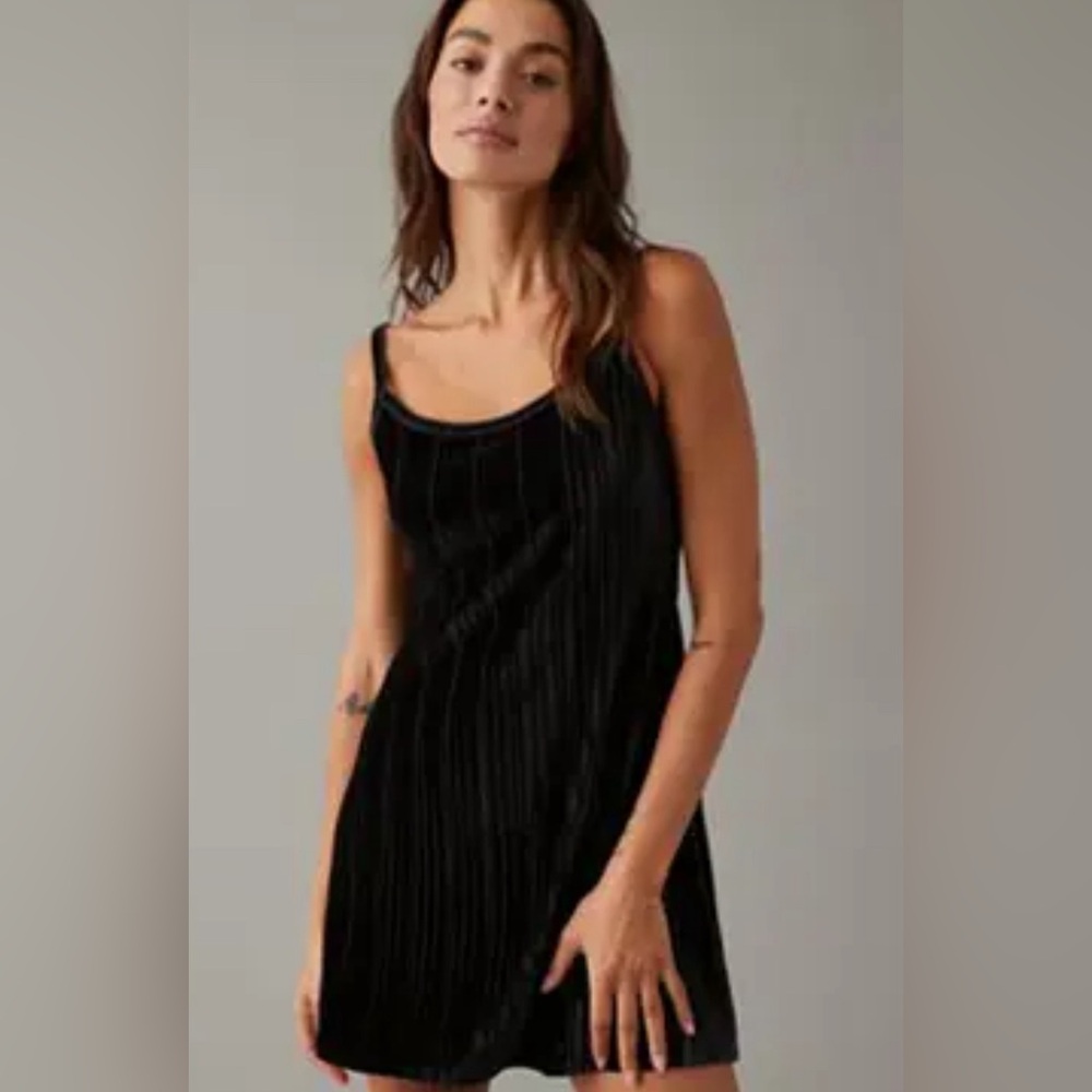 American Eagle black mini dress velvety. New with tags. Spaghetti straps.